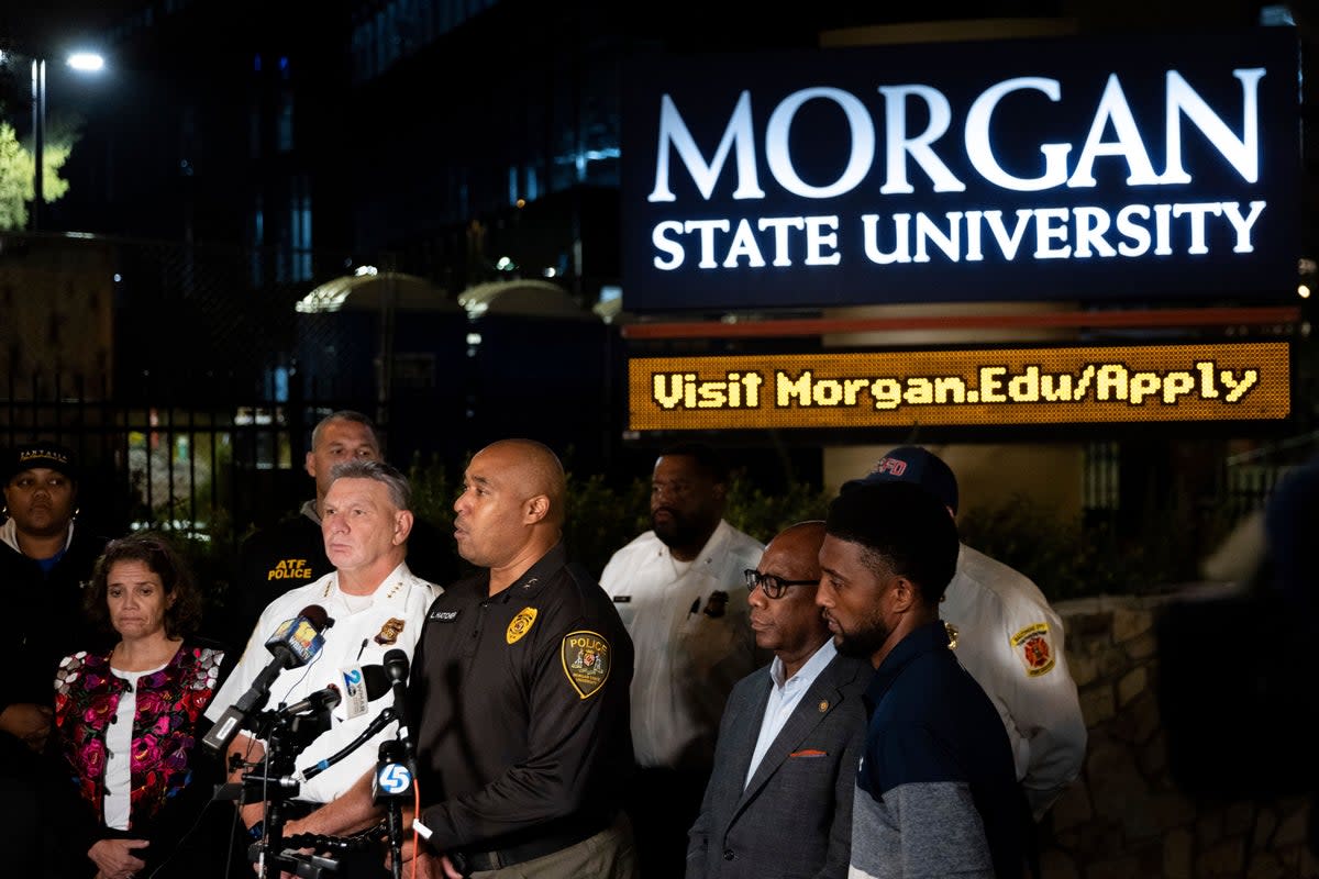 Morgan State University Police Chief Lance Hatcher speaks at a news conference after the shooting (AP)