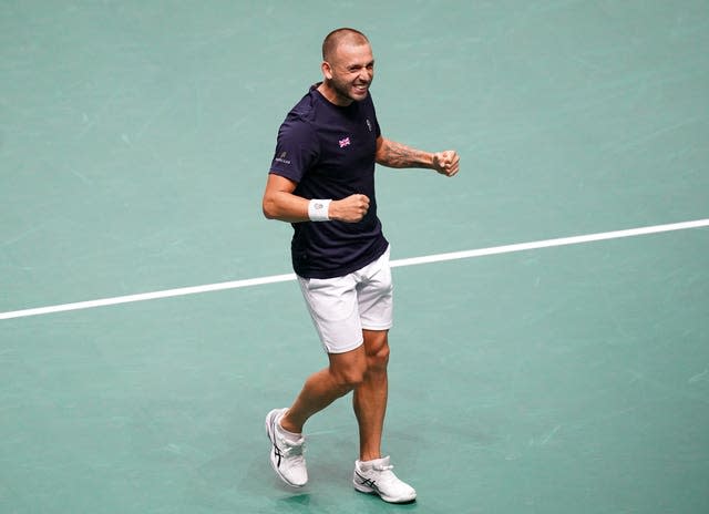 Dan Evans celebrates victory against Australia’s Alex de Minaur