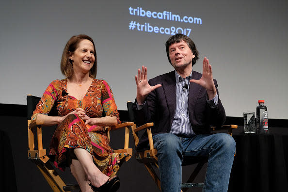 NEW YORK, NY - APRIL 28:  Director Lynn Novick (L) and director/producer Ken Burns speak onstage during a panel discussion at 