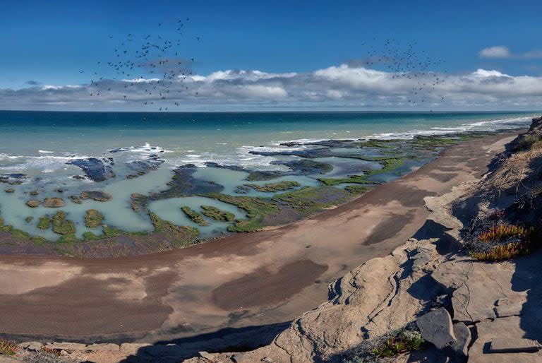 Al bajar la marea la restinga forma piletones naturales que se entibian con el sol