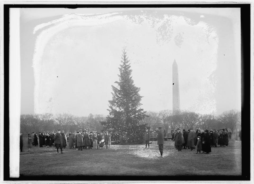 A Christmas tree was erected on the White House South Lawn for the first time in 1923. <a href="https://commons.wikimedia.org/wiki/File:Community_Christmas_tree,_12-24-23_LCCN2016848489.jpg" rel="nofollow noopener" target="_blank" data-ylk="slk:Library of Congress;elm:context_link;itc:0;sec:content-canvas" class="link ">Library of Congress</a>