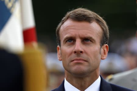 French President Emmanuel Macron attends a ceremony marking the 78th anniversary of late French General Charles de Gaulle's resistance call of June 18, 1940, at the Mont Valerien memorial in Suresnes, near Paris, France, June 18, 2018. REUTERS/Charles Platiau/Pool