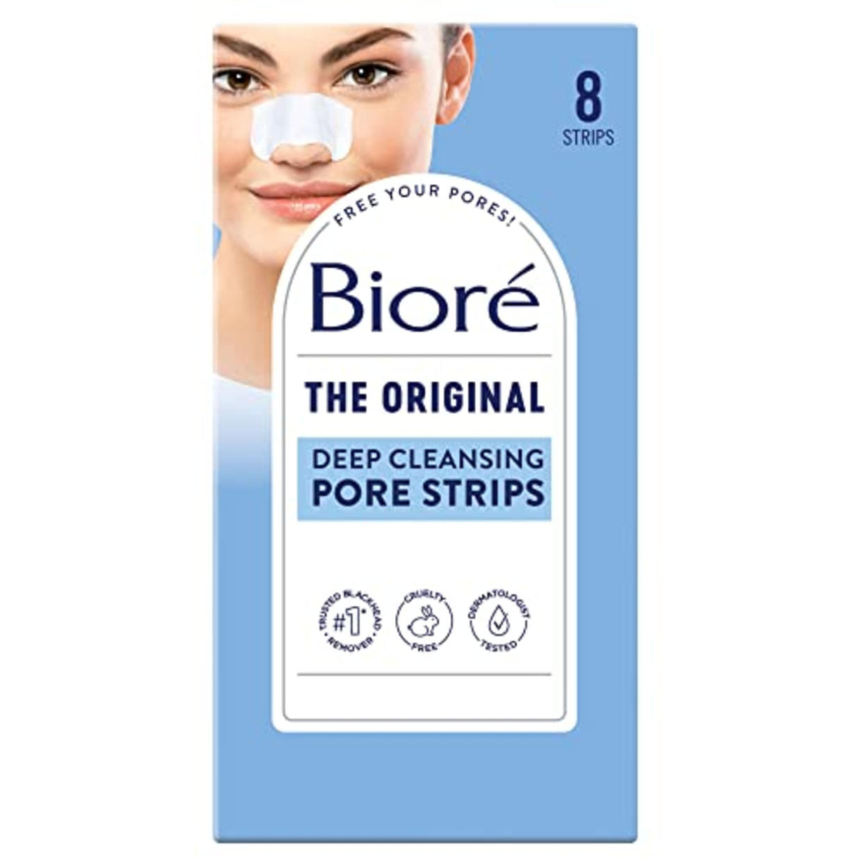 Biore Original, Deep Cleansing Pore Strips, Nose Strips for Blackhead Removal, with Instant Pore Unclogging, features C-Bond Technology, Oil-Free, Non-Comedogenic Use, 8 Count (AMAZON)