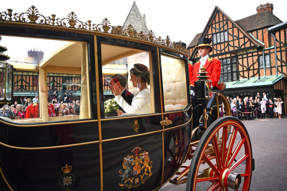 <p>The couple finished the ceremony with a short carriage ride around Windsor. Photo: Getty </p>