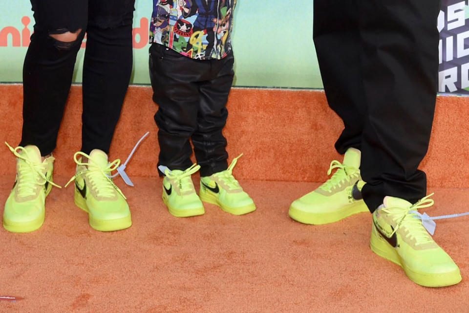 (L-R): Nicole Tuck, Asahd and DJ Khaled, sneakers, red carpet, off-white x nike