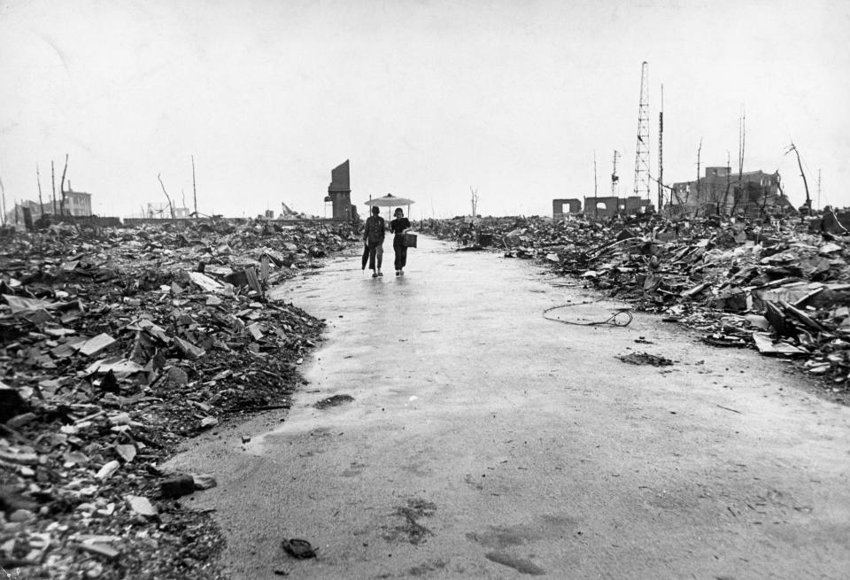 Hiroshima in ruins following the atomic bomb blast.