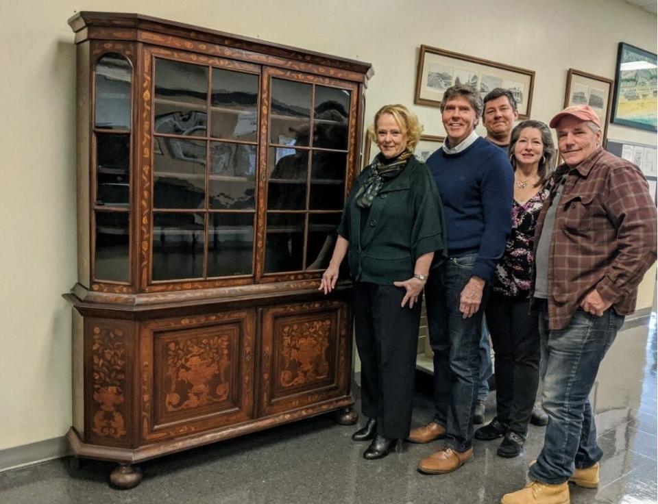 From left Janice Grace, Long Branch Mayor John Pallone, Harold Josefowitz, Lisa Kelly, Jim Foley stand with a cabinet that belonged to President U.S. Grant. The cabinet is on display on the second floor of Long Branch City Hall. Everyone pictured, with the exception of Pallone, are members of the Long Branch Historical Museum Association.