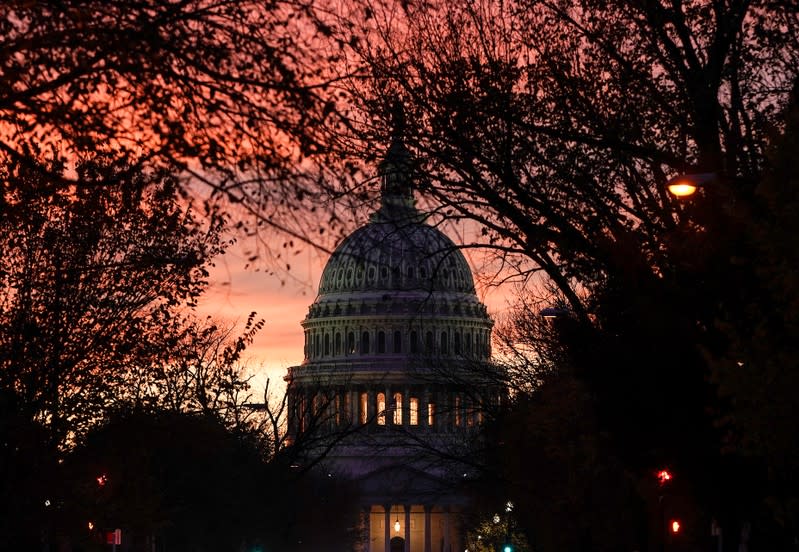 The sun sets over the U.S. Capitol after the second day of public hearings in the impeachment inquiry against U.S. President Donald Trump on Capitol Hill Washington