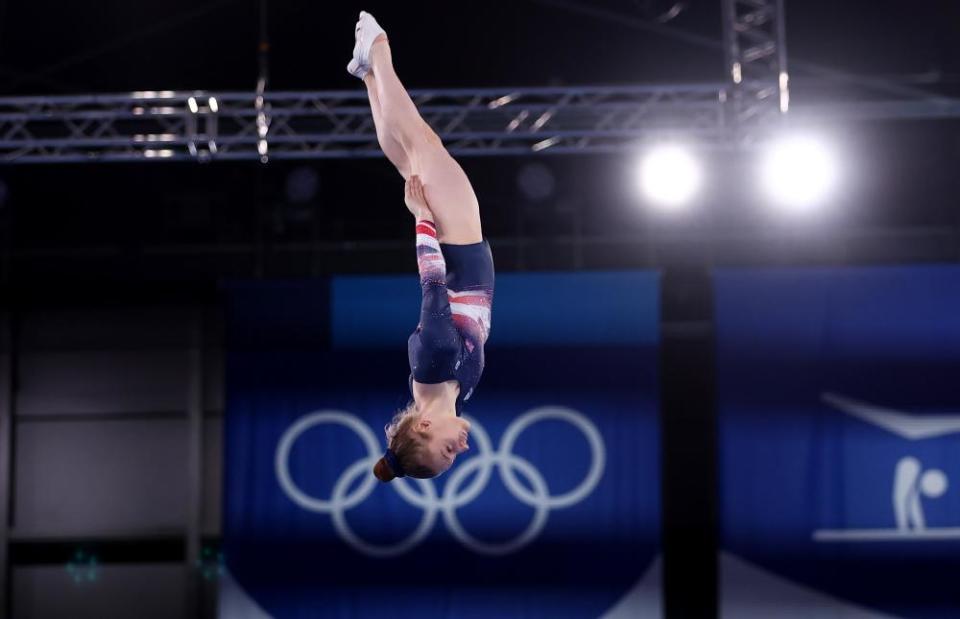 Bryony Page of Britain in action on the trampoline.