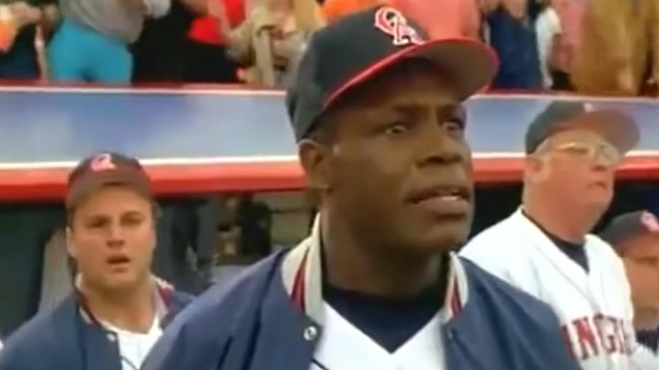 Danny Glover in a Angels uniform in Angels In The Outfield