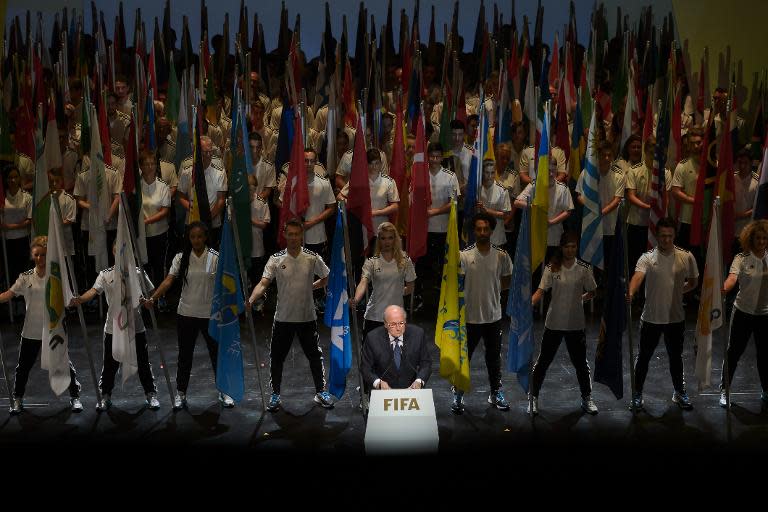 FIFA President Sepp Blatter delivers a speech during the opening ceremony of the 65th FIFA Congress in Zurich on May 28, 2015