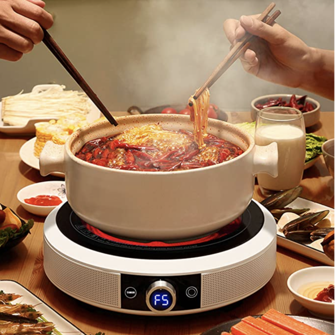 Induction Hot Pot Cooker, 2200W 2 in 1 Stainless Steel BBQ & Hot