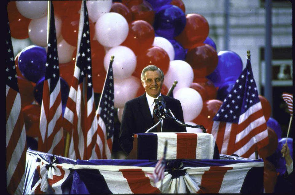 Walter F. Mondale speaking at rally during the 1984 presidential campaign. / Credit: Diana Walker/The LIFE Images Collection via Getty Images