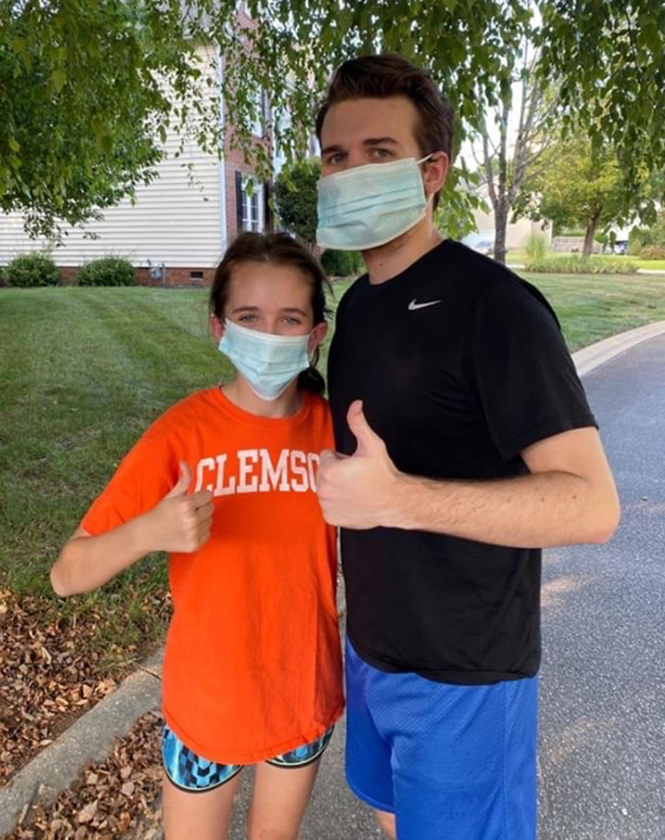 After Madhav Bhat ran a #maskedmile several of his friends and neighbors started to do their own runs in masks. But people got creative with some riding a bike, walking or even running more than a mile, all while wearing a mask.  (Courtesy Lily Taylor)