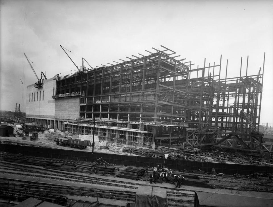 Battersea: circa 1934:  Battersea Power Station under construction in London. The building was designed by leading architect Giles Scott in the Gothic style. (Getty Images)