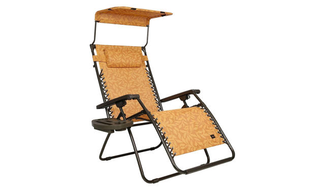 Marigold patterned gravity lounger with built-in pillow and sun shade
