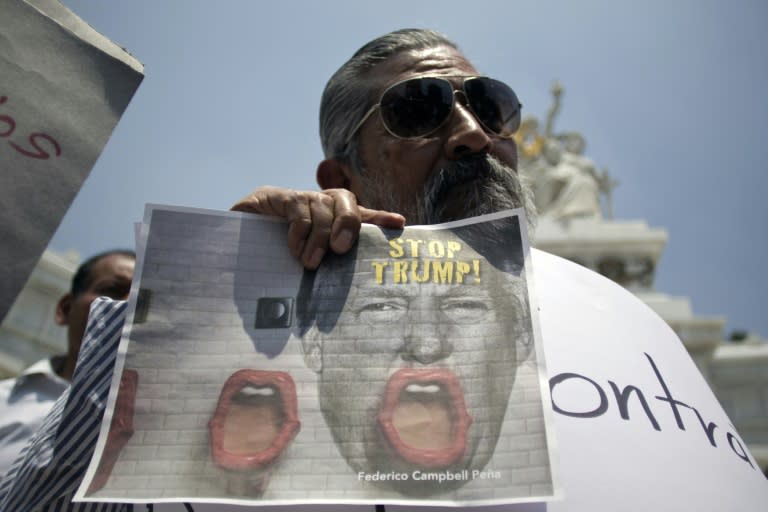 A demonstrator protests against the visit of US presidential candidate Donald Trump in Mexico City on August 31, 2016