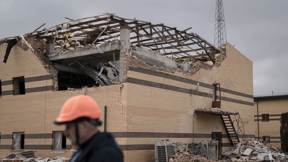 A missile-damaged building at a high-voltage electricity substation, operated by Ukrenergo, that supplies over 6 million consumers in multiple cities as part of the national grid. - Andrew Kravchenko/Bloomberg/Getty Images