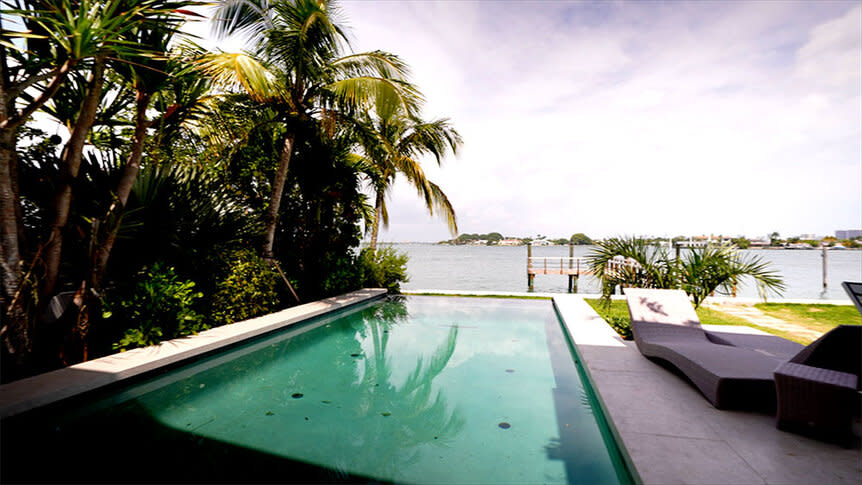 Julia Lemigova's pool with a view of the Miami intercoastal.