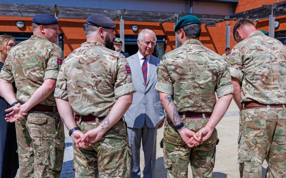 The King met members of the 3 Royal School of Military Engineering, the training base for the Royal Engineers