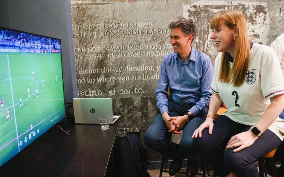 Angela Rayner and Ed Miliband watch England play Denmark at Euro 2024 yesterday