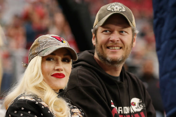<p>Photo by Christian Petersen/Getty Images</p><p>This unlikely match met on the set of <em>The Voice</em> in 2014. They bonded through their mutual divorces and started seeing each other in November 2015. "Gwen saved my life. Who else on Earth could understand going through a high-profile divorce from another musician? You can't even imagine the similarities in our divorces,” Shelton <a href="https://www.billboard.com/music/music-news/blake-shelton-billboard-cover-divorce-miranda-lambert-gwen-stefani-relationship-the-voice-if-im-honest-album-7453469/" rel="nofollow noopener" target="_blank" data-ylk="slk:told Billboard;elm:context_link;itc:0;sec:content-canvas" class="link ">told <em>Billboard</em></a> in 2016. </p><p>After releasing several hit country songs together (an impressive feat for alternative pop singer Stefani), they got married in the summer of 2021.</p>