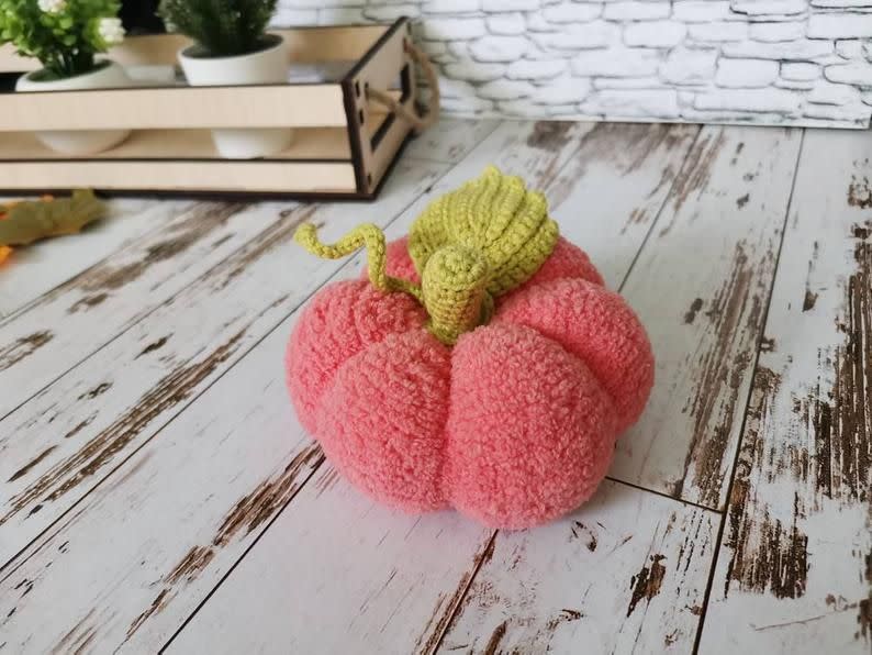 9) Pink Crochet Pumpkin