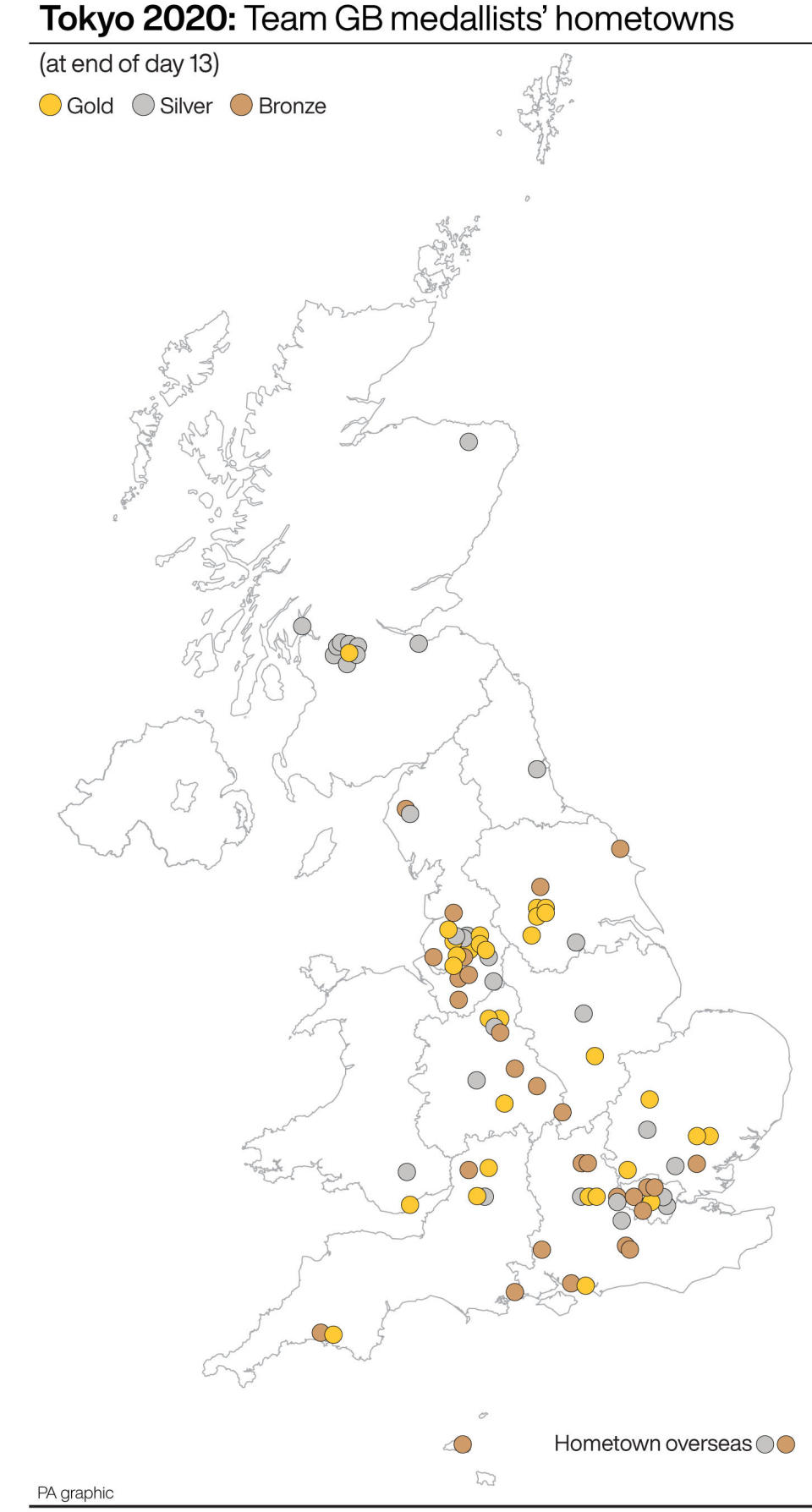 Team GB medallists' hometowns. (PA)