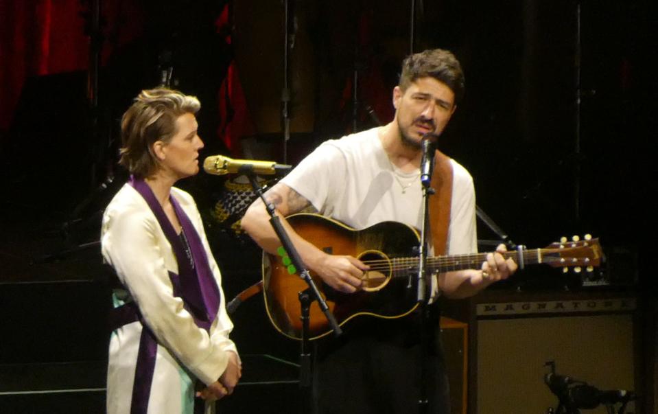 Brandi Carlile and Marcus Mumford premiere a new song they wrote for his solo album at her concert at the Greek Theatre, June 24, 2022