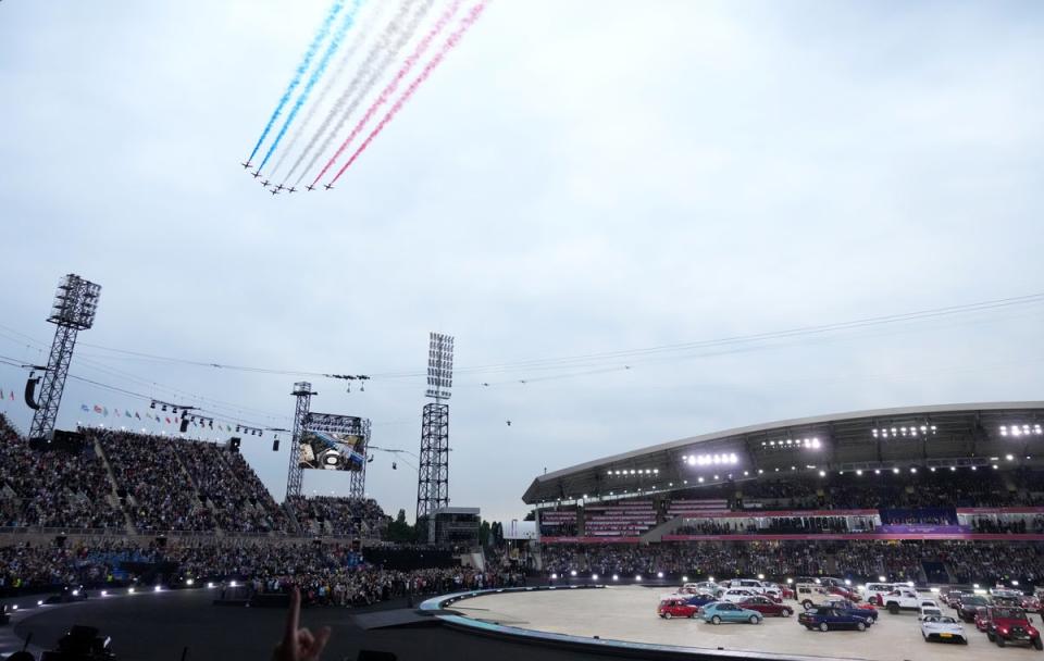 The Red Arrows flew over the stadium during the opening ceremony (Tim Goode/PA) (PA Wire)