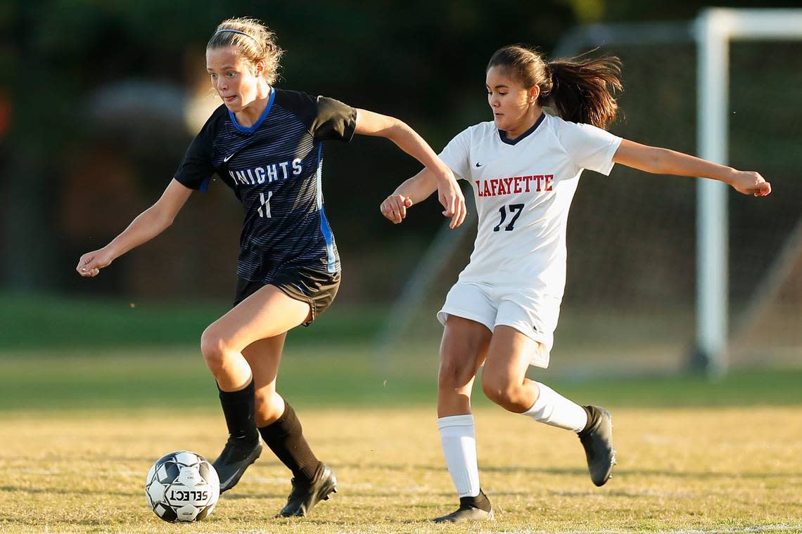 Lexington Catholic’s Katherine Truitt, left, has committed to play at the University of Kentucky. She was joined in receiving all-region honors by Lafayette’s Grecia Martinez, right.