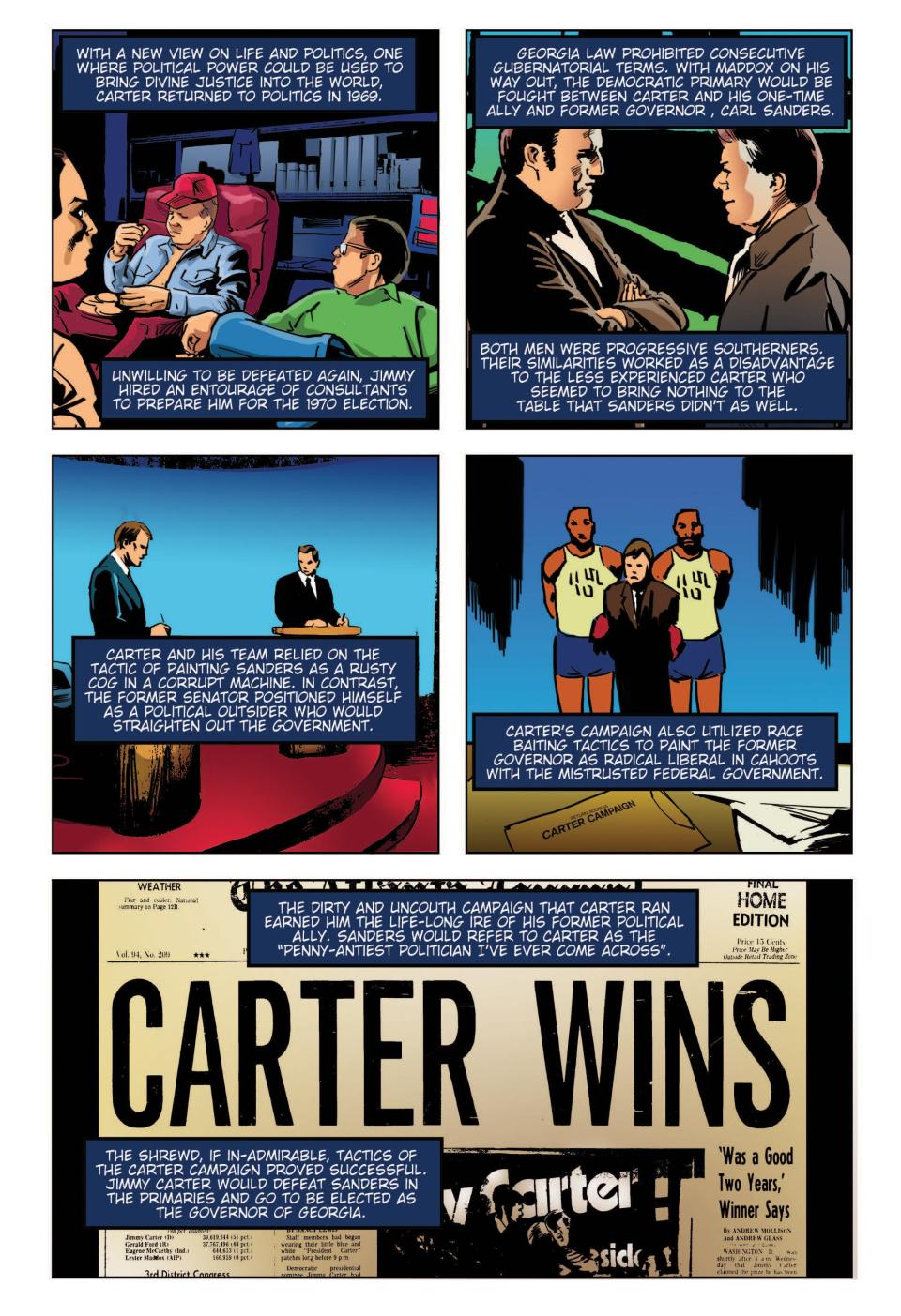 A page from the comic book, 'Political Power: Jimmy Carter.'