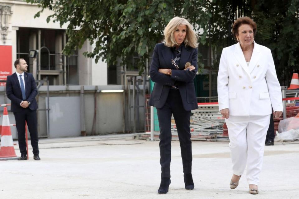 French President Emmanuel Macron and Brigitte Macron visit the Richelieu site of the Bibliotheque Nationale de France, after the completion of the renovation project and the 300th anniversary of the installation of the royal collections at the BnF, Sept. 28, 2021. - Credit: AP