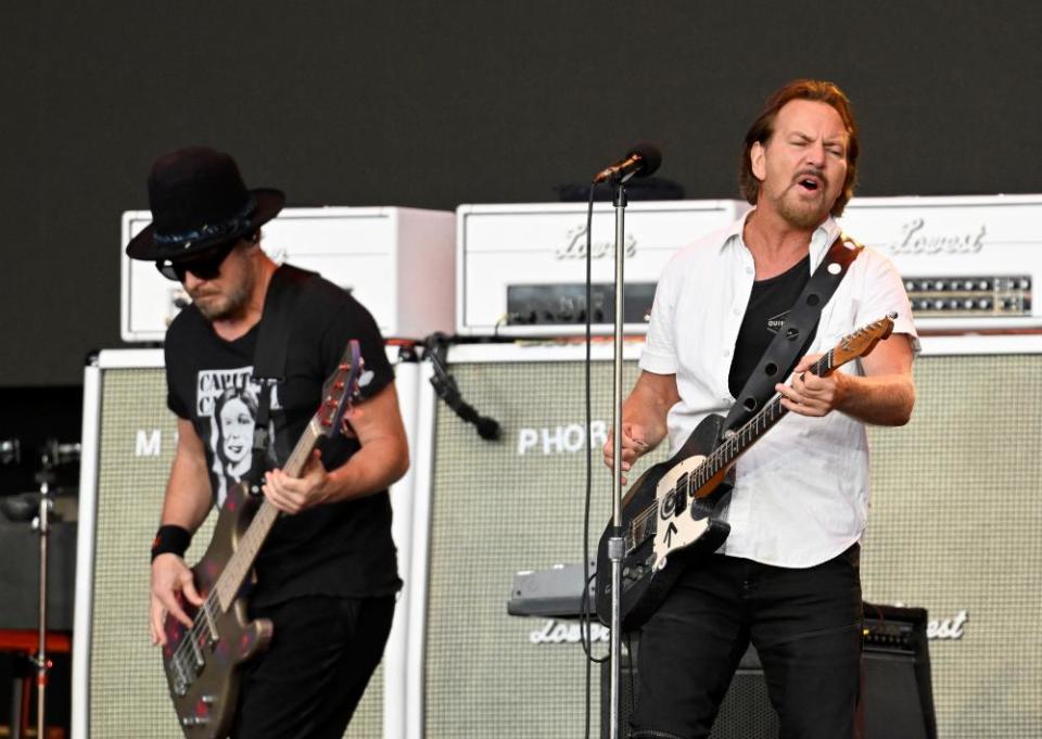 Electrifying riffs … Jeff Ament and Eddie Vedder.