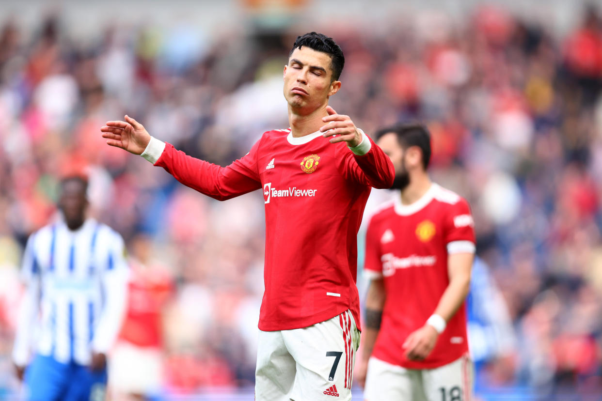 Manchester United's Cristiano Ronaldo shows his frustration.