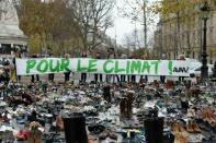 The Place de la Republique in Paris, covered by hundreds of pairs of shoes on November 29, 2015 in a climate rally, one way to get around the ban on public gatherings after the terror attacks