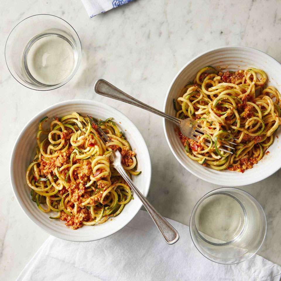 Raw Vegan Zoodles with Romesco