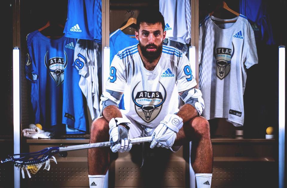 Atlas jerseys for the new Premier Lacrosse League, modeled by Paul Rabil. (Adidas)