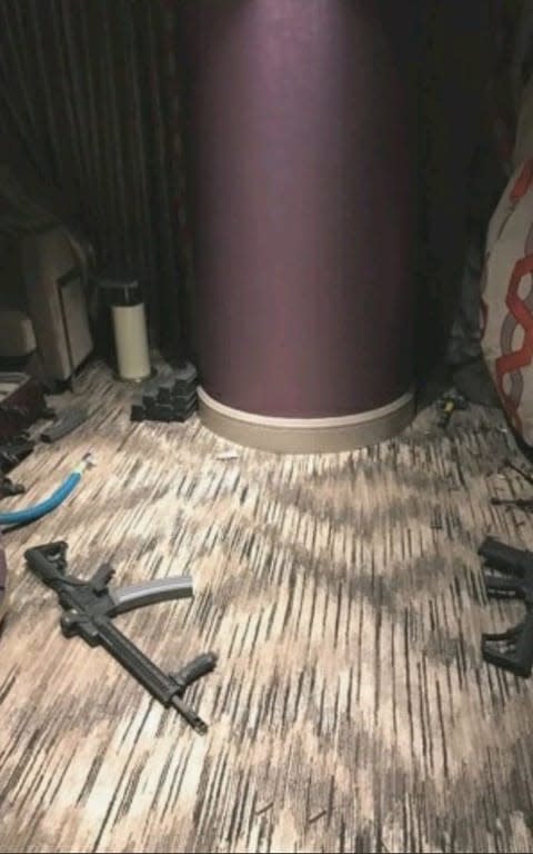 Inside the hotel room where the Las Vegas shooter Stephen Paddock stayed - Credit: @MikeTokes/Twitter
