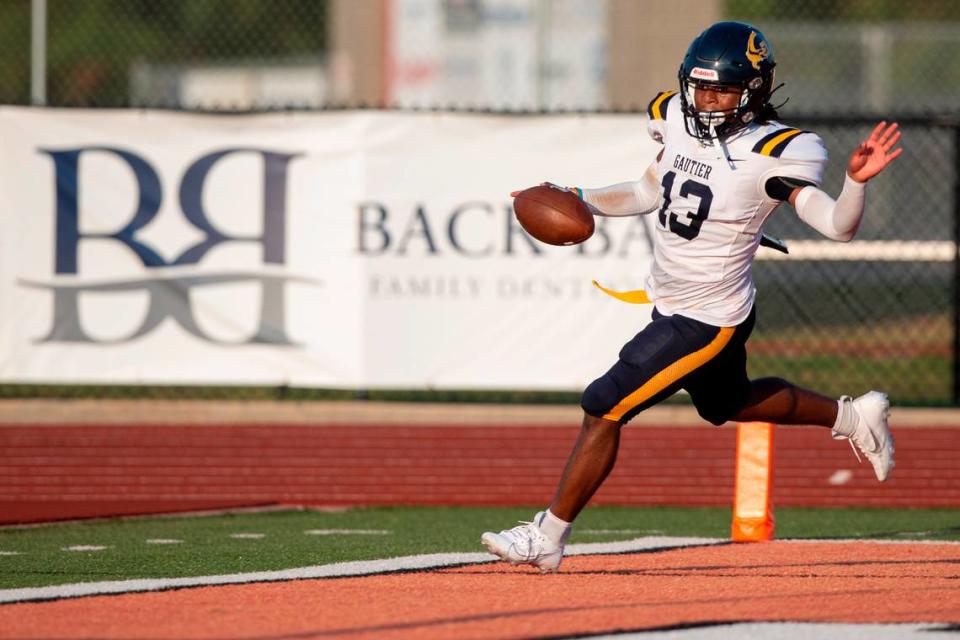 Gautier’s Solomon Baggett scores a touchdown during a Jamboree game at Biloxi High School on Friday, Aug. 18, 2023.