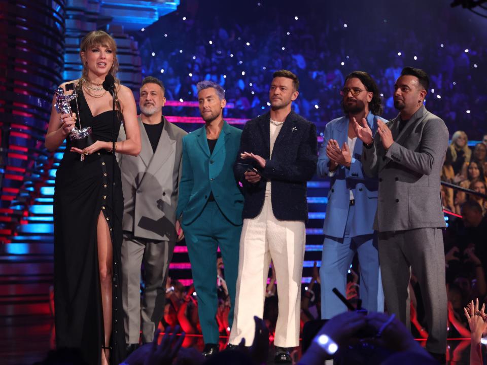 Taylor Swift accepts the Best Pop award for "Anti-Hero" onstage during the 2023 MTV Video Music Awards at Prudential Center on September 12, 2023 in Newark, New Jersey.