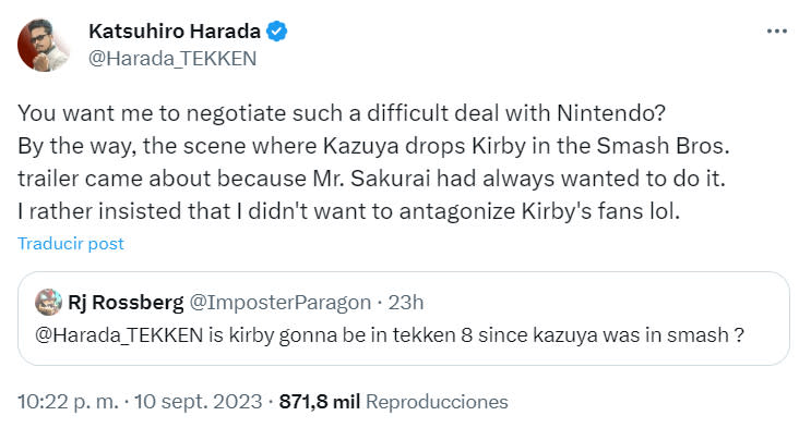 Katsuhiro Harada sabe que es casi imposible que Nintendo le preste a Kirby