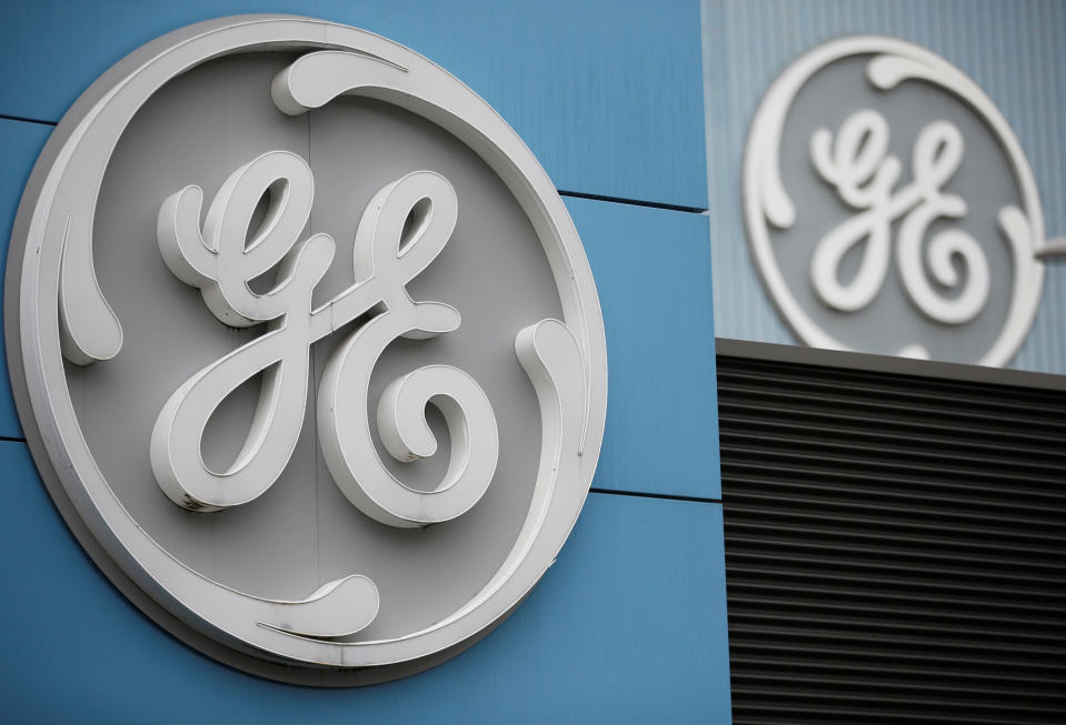 The logo of U.S. conglomerate General Electric is seen on the company building in Belfort, France, October 19, 2019. REUTERS/Vincent Kessler