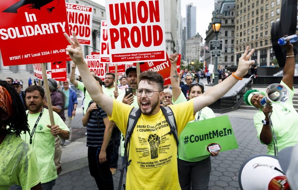 Miembros de un sindicato protestan en Nueva York, EEUU, el pasado 27 de junio de 2018. EFE/JUSTIN LANE