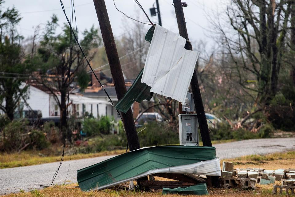 Storm damage is seen after overnight fatal storms hit the Lower Wetumpka Road area in Montgomery, Ala., on Wednesday morning November 30, 2022. 