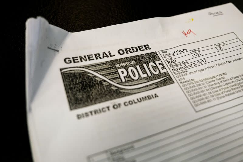 Washington, D.C. Police Department use of force directive is seen during training for special police recruits in Maryland