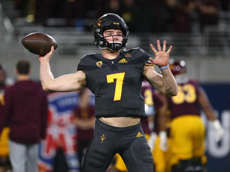 Arizona State quarterback Ethan Long (7) during the spring practice game on Feb. 28, 2019 at Sun Devil Stadium in Tempe, Ariz.