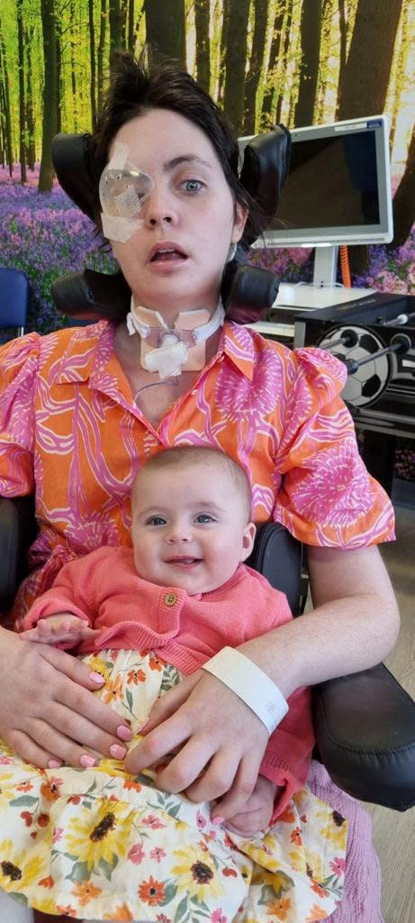 Taylor is currently recovering following surgery to remove the brain tumour, pictured with her daughter Ophelia. (Scott Weeks/SWNS)