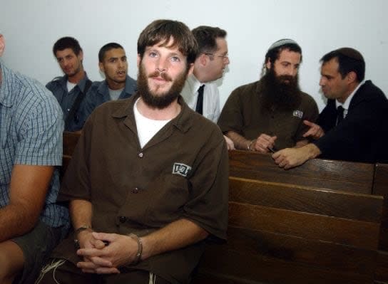 Bezalel Smotrich makes a court appearance as a Shin Bet security prisoner in 2005, when he was detained on suspicion of plotting attacks to prevent the evacuation of Jewish settlements in Gaza. Today he is Israel's minister of finance and a leading proponent of Gaza's settlement.