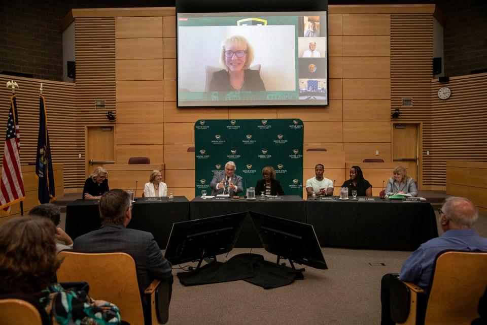 Wayne State University's new president Kimberly Andrews Espy speaks during a Board of Governors meeting at Spencer M. Partrich Auditorium in Detroit on Friday, June 30, 2023.